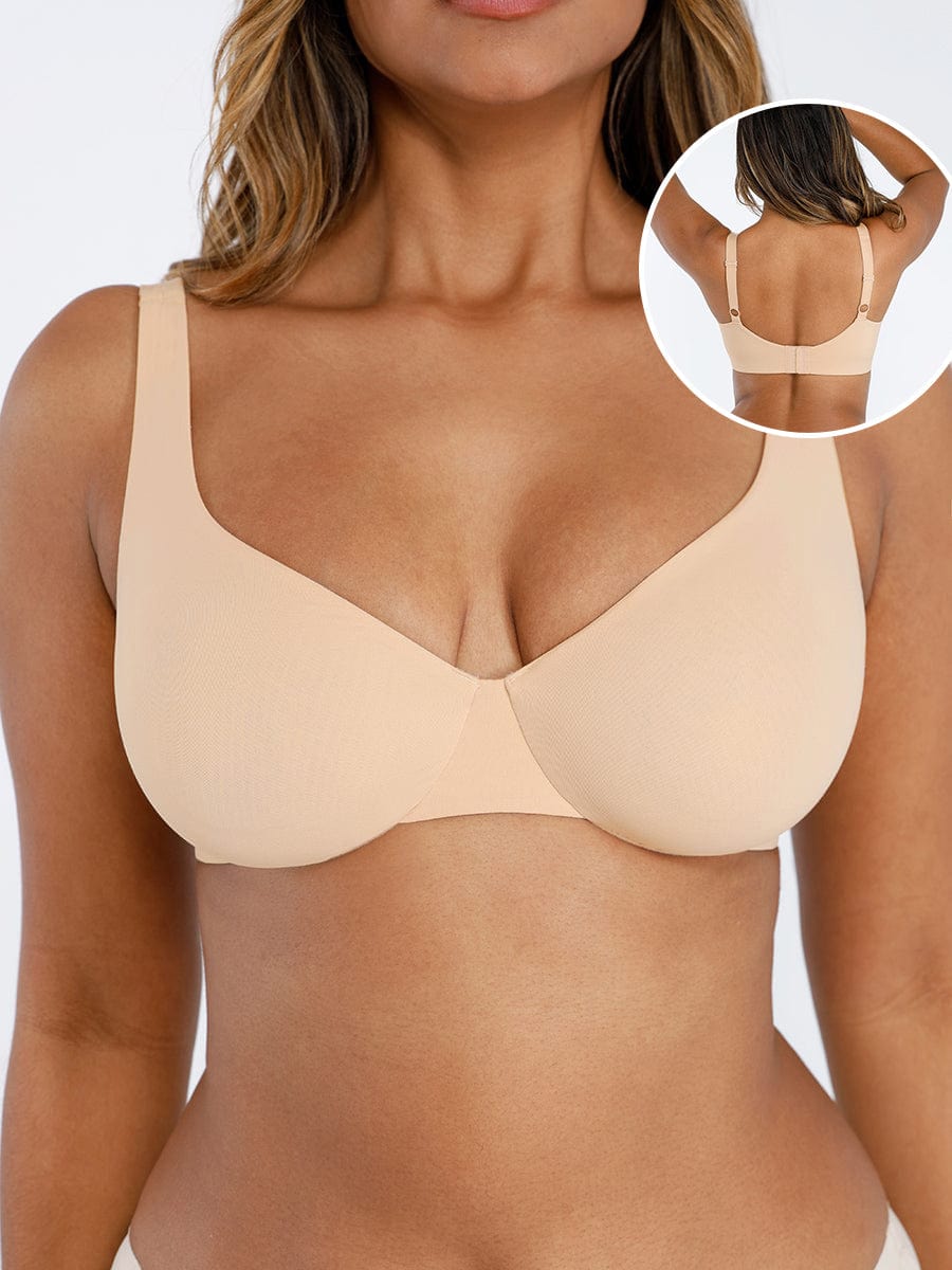Unpadded Underwired Deep V-Neck Support Bra