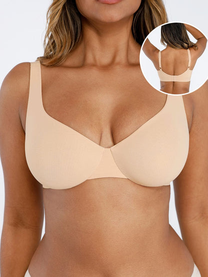 Unpadded Underwired Deep V-Neck Support Bra