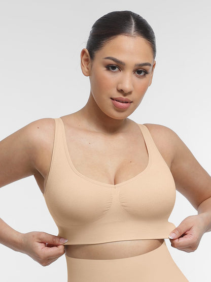 Seamless Back-Smoothing Support Bra with Removable Cups