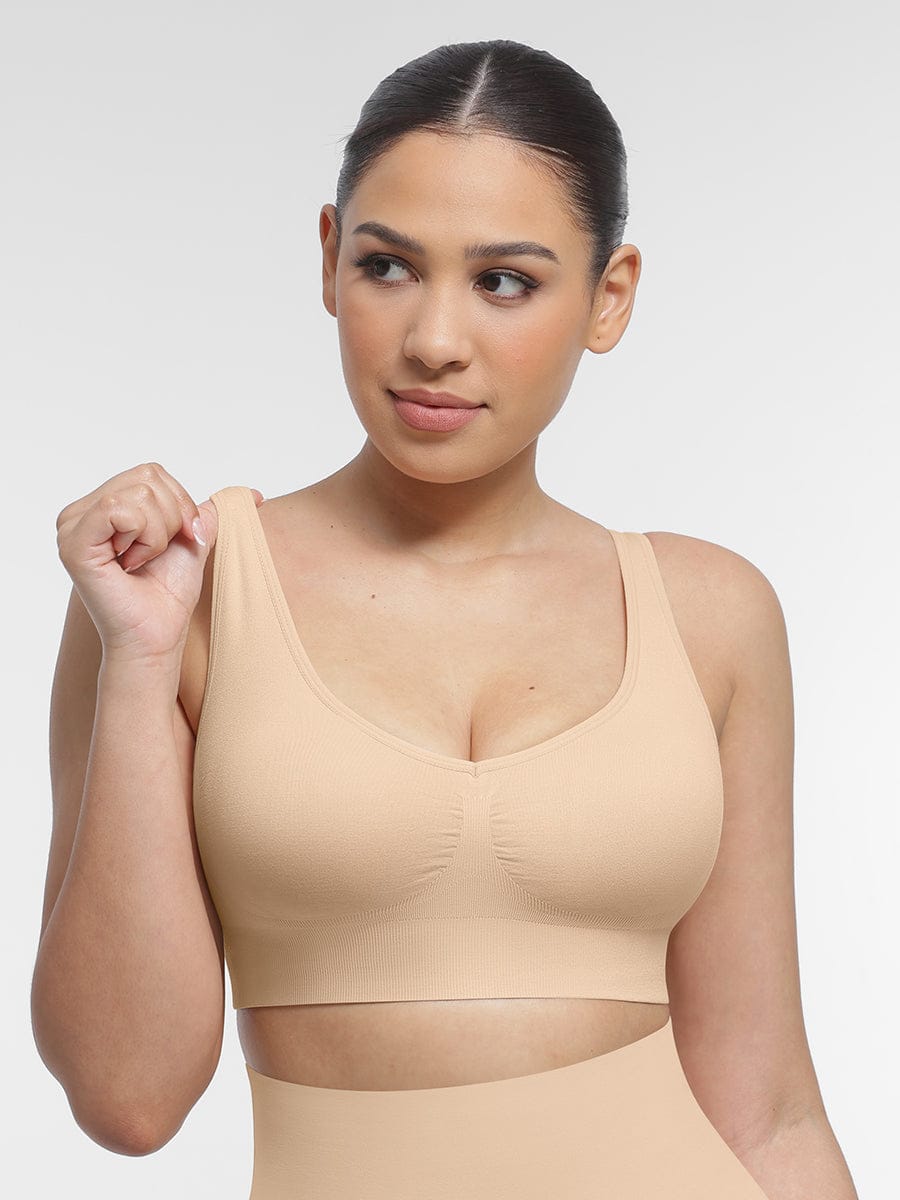 Seamless Back-Smoothing Support Bra with Removable Cups