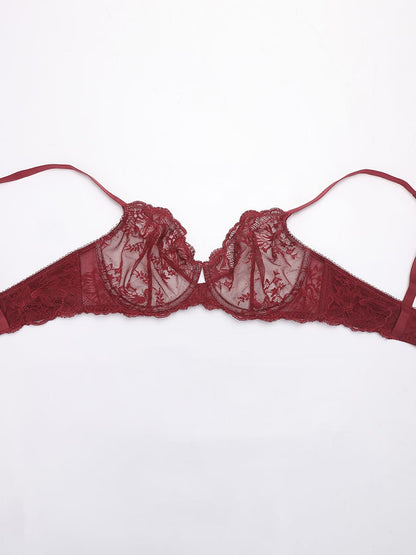 Unlined Underwire Sheer Floral Lace Bra