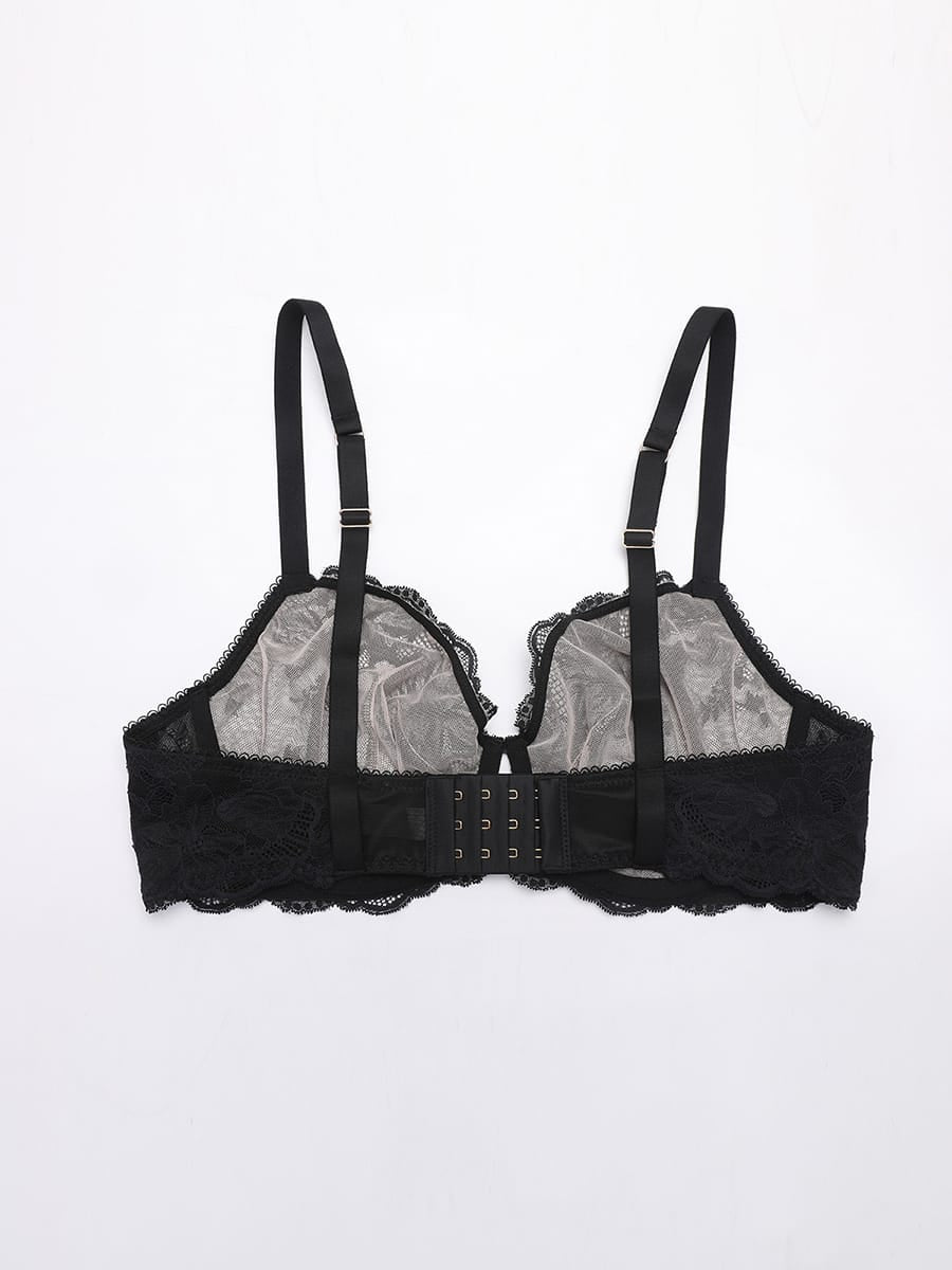 Unlined Underwire Sheer Floral Lace Bra
