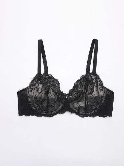 Unlined Underwire Sheer Floral Lace Bra