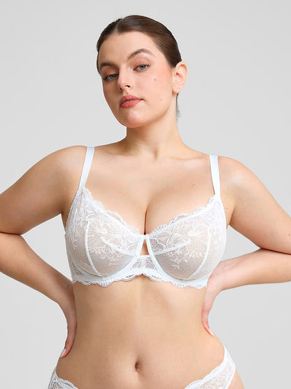Unlined Underwire Sheer Floral Lace Bra
