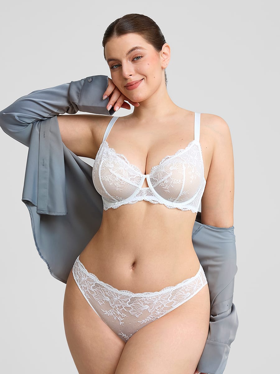 Unlined Underwire Sheer Floral Lace Bra