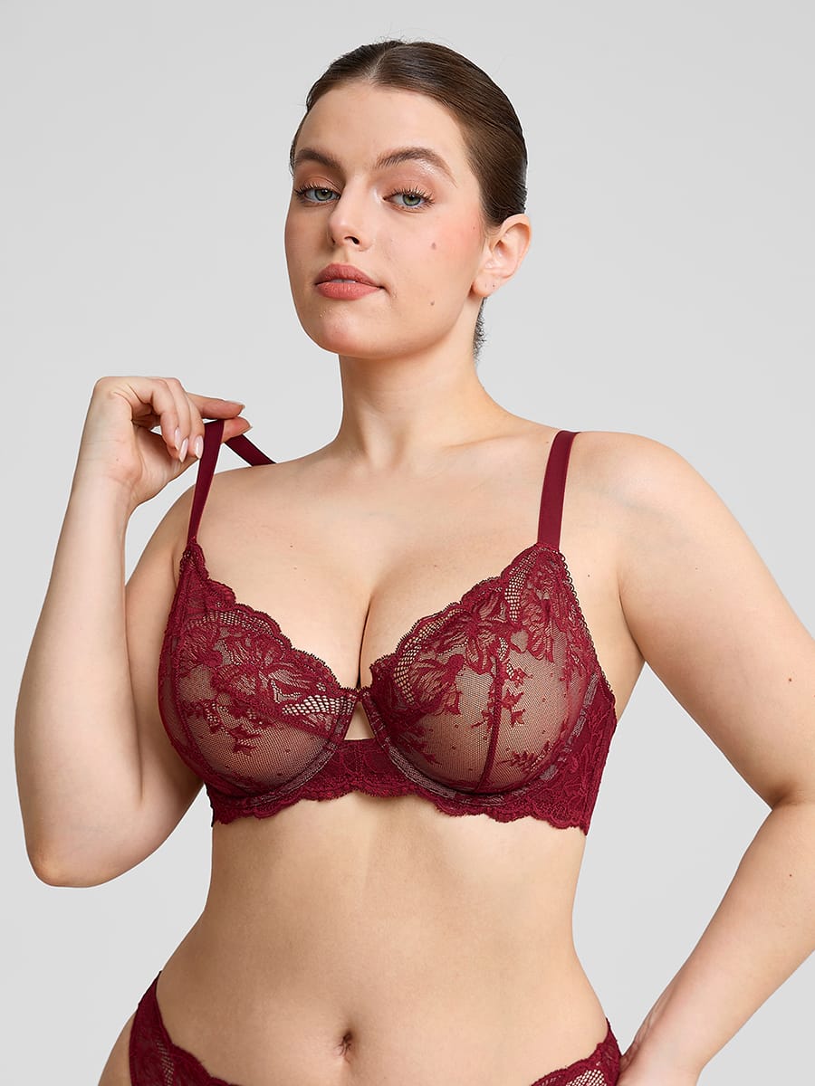 Unlined Underwire Sheer Floral Lace Bra