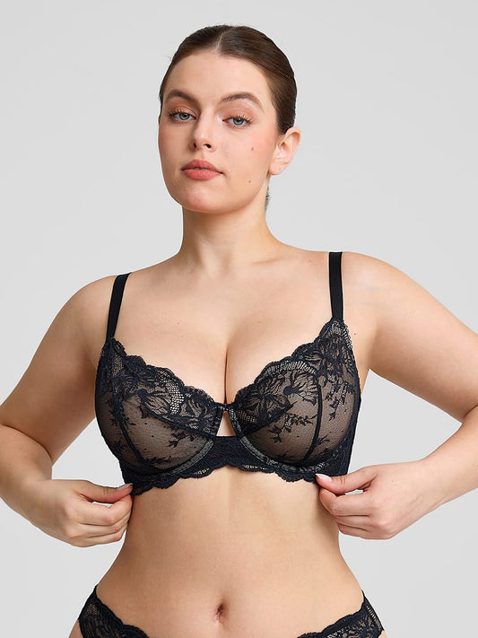 Unlined Underwire Sheer Floral Lace Bra