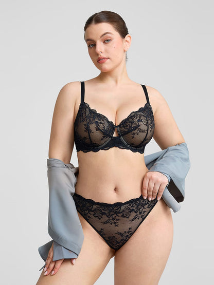 Unlined Underwire Sheer Floral Lace Bra