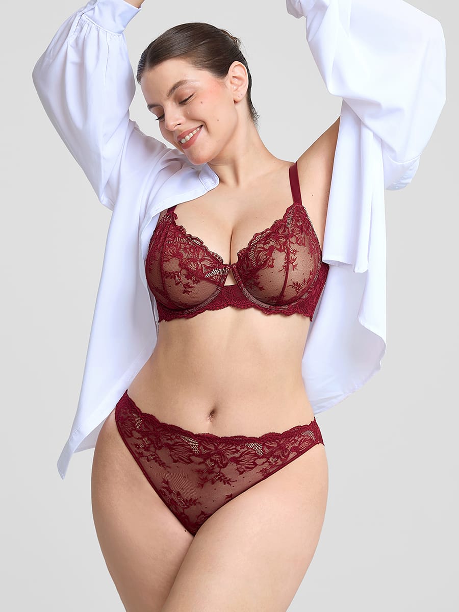 Unlined Underwire Sheer Floral Lace Bra