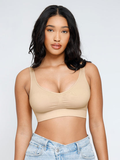 Seamless Back-Smoothing Support Bra with Removable Cups