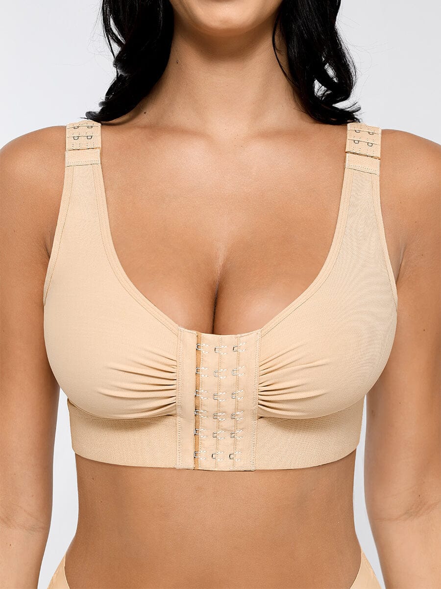 Adjustable Front-Closure Post-Surgery Bra with Triple Hooks