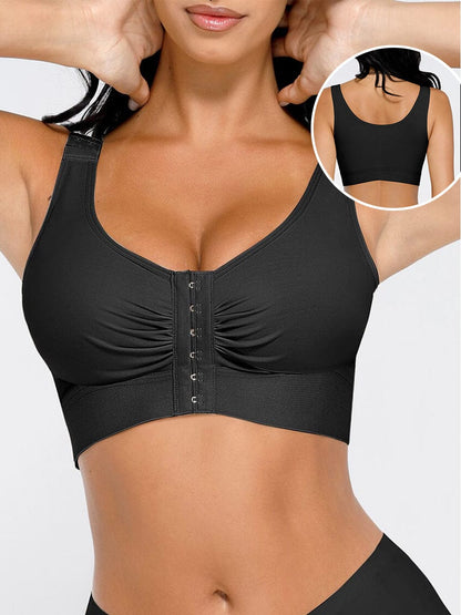 Adjustable Front-Closure Post-Surgery Bra with Triple Hooks