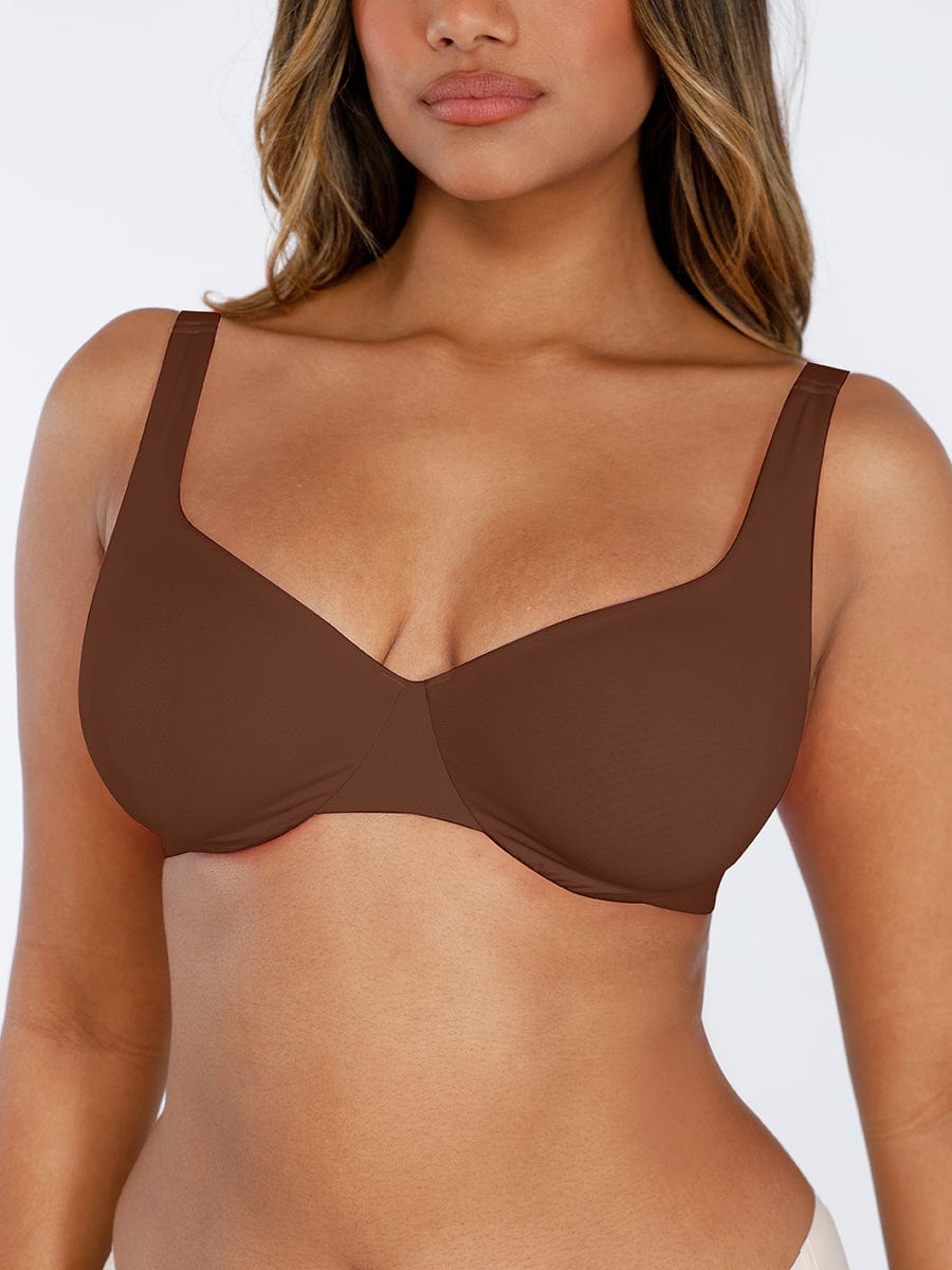 Unpadded Underwired Deep V-Neck Support Bra