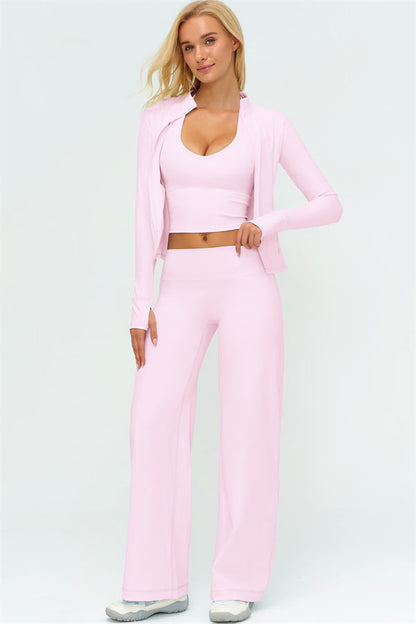 The Twirl Zip Jacket Halter Tank Top New Straight Leg Pants 3-Piece Set