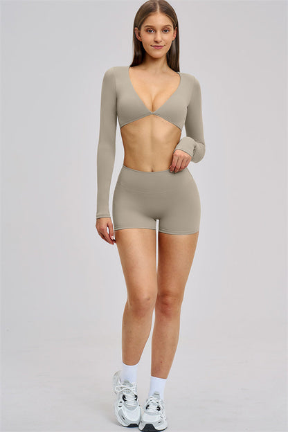 The Zestful Long Sleeve Crop Top Shorts 2-Piece Set