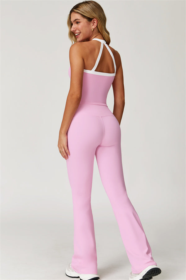 The Quest Cross Back Crop Top Flared Leggings 2-Piece Set