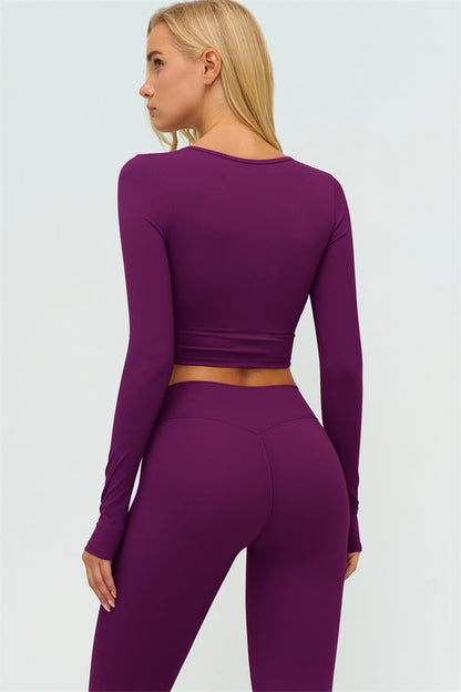 The Lushness Long Sleeve Crop Top Flared Leggings 2-Piece Set