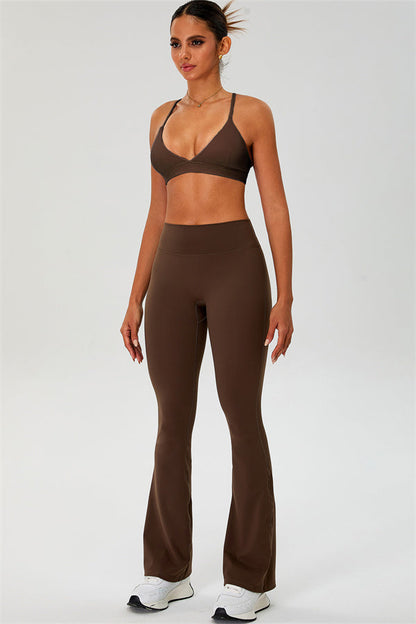 The Ember Sports Bra Crop Top Flared Leggings 3-Piece Set
