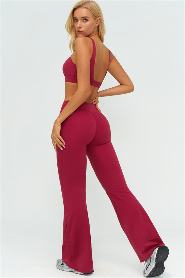 The Lushness V-Back Sports Bra Flared Leggings 2-Piece Set