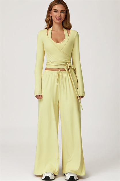 The Sprint Long Sleeve Crop Top Halter Tank Top Sweatpants 3-Piece Set