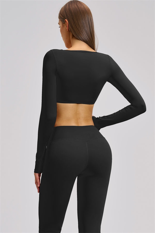The Zestful Long Sleeve Crop Top Flared Leggings 2-Piece Set