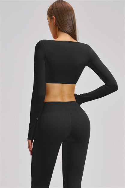 The Zestful Long Sleeve Crop Top Flared Leggings 2-Piece Set