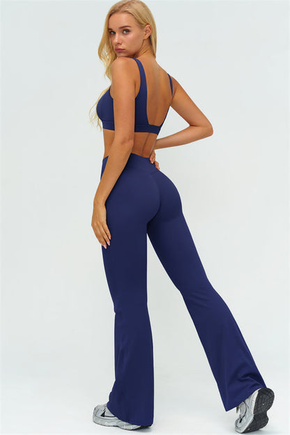 The Lushness V-Back Sports Bra Flared Leggings 2-Piece Set