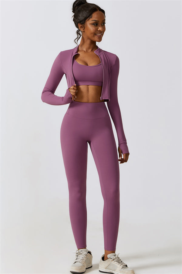 Juno Star Jacket Sports Bra Leggings 3-Piece Set