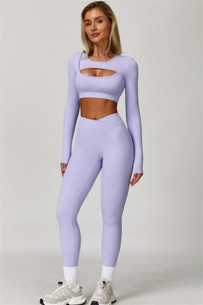 The Lavish Long Sleeve Cut-out Crop Top Leggings 2-Piece Set