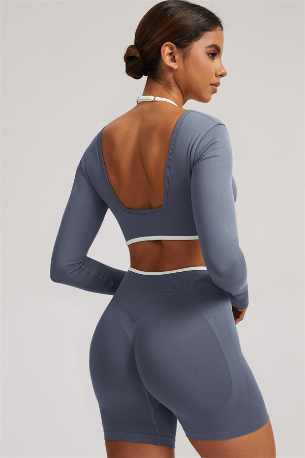 The Elevate Long Sleeve Crop top Shorts 2-Piece Set