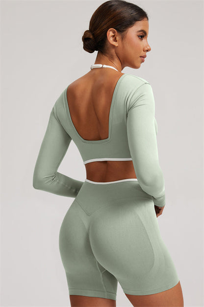 The Elevate Long Sleeve Crop top Shorts 2-Piece Set