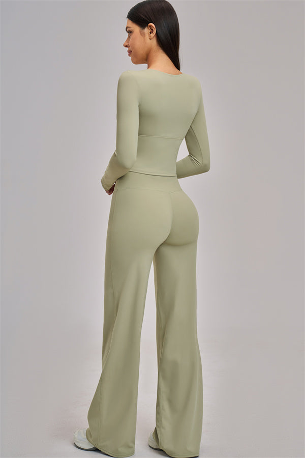 The Swoon Long Sleeve Crop top Flared Leggings 2-Piece Set