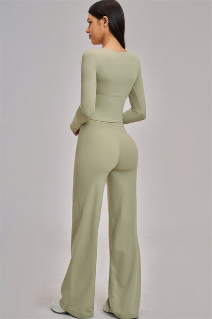 The Swoon Long Sleeve Crop top Flared Leggings 2-Piece Set