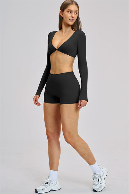 The Zestful Long Sleeve Crop Top Shorts 2-Piece Set