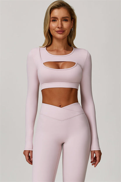 The Lavish Long Sleeve Cut-out Crop Top Leggings 2-Piece Set