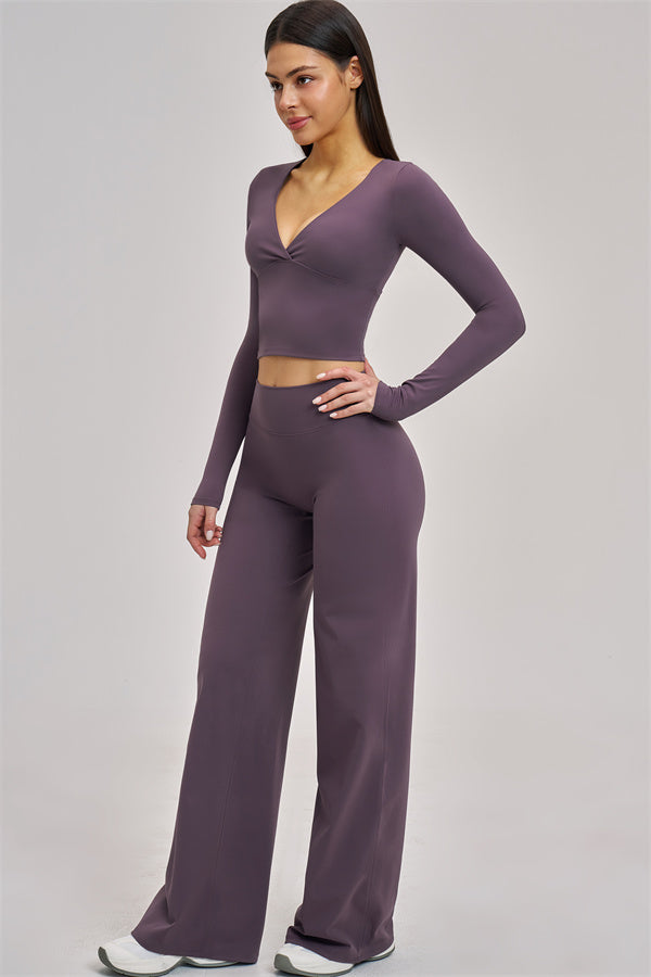 The Swoon Long Sleeve Crop top Flared Leggings 2-Piece Set