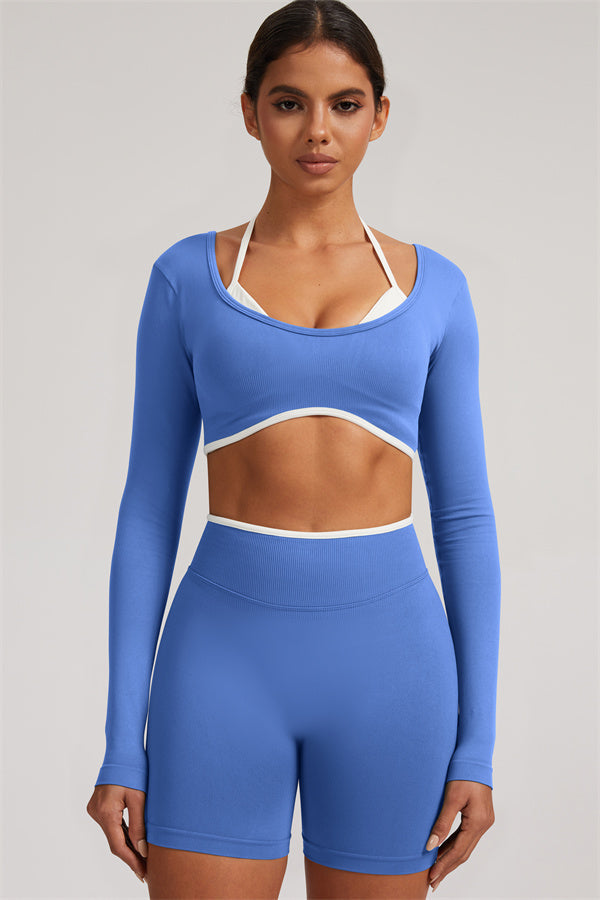 The Elevate Long Sleeve Crop top Shorts 2-Piece Set