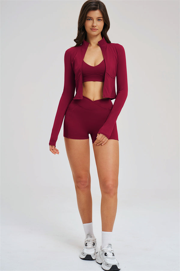 The Sizzle Zip Jacket Sports Bra Shorts 3-Piece Set