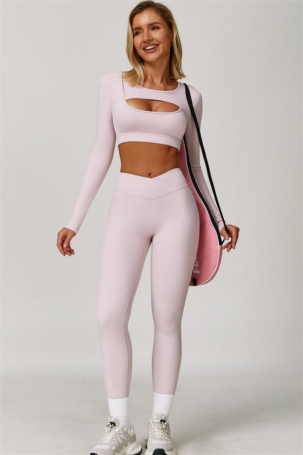 The Lavish Long Sleeve Cut-out Crop Top Leggings 2-Piece Set