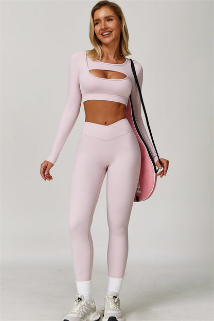 The Lavish Long Sleeve Cut-out Crop Top Leggings 2-Piece Set