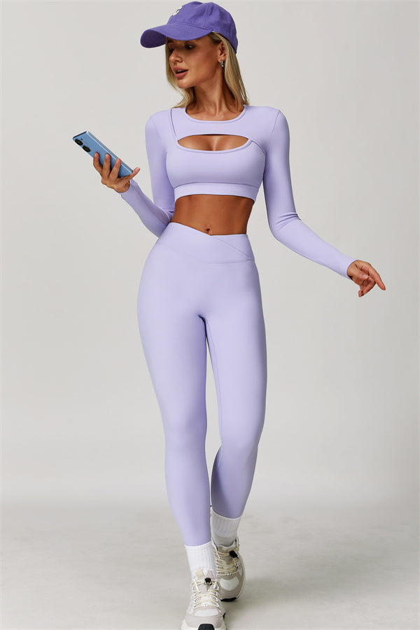The Lavish Long Sleeve Cut-out Crop Top Leggings 2-Piece Set