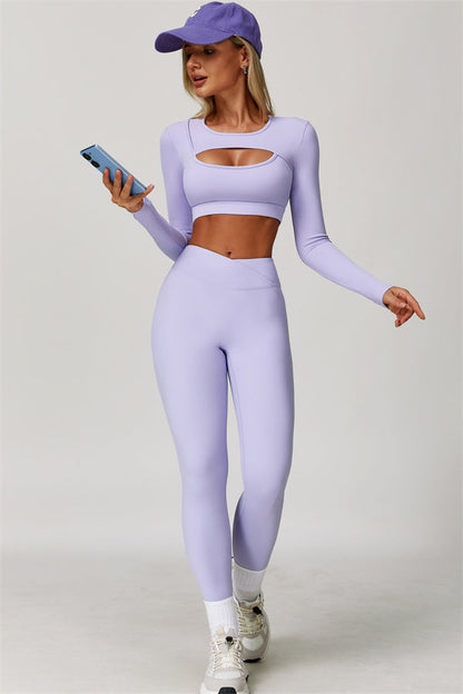 The Lavish Long Sleeve Cut-out Crop Top Leggings 2-Piece Set