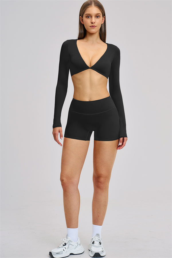 The Zestful Long Sleeve Crop Top Shorts 2-Piece Set