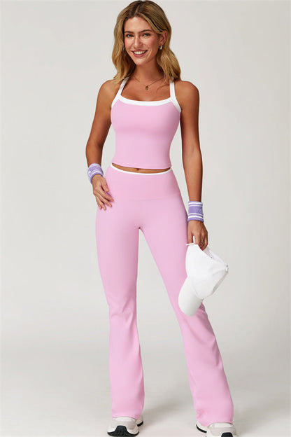 The Quest Cross Back Crop Top Flared Leggings 2-Piece Set