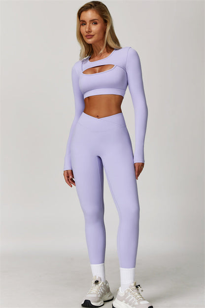 The Lavish Long Sleeve Cut-out Crop Top Leggings 2-Piece Set