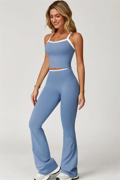 The Quest Cross Back Crop Top Flared Leggings 2-Piece Set