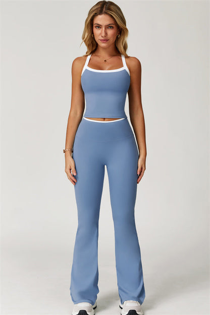 The Quest Cross Back Crop Top Flared Leggings 2-Piece Set