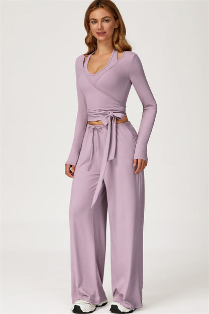 The Sprint Long Sleeve Crop Top Halter Tank Top Sweatpants 3-Piece Set
