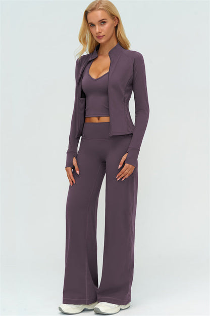 The Twirl Zip Jacket Halter Tank Top New Straight Leg Pants 3-Piece Set
