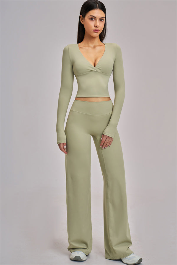 The Swoon Long Sleeve Crop top Flared Leggings 2-Piece Set